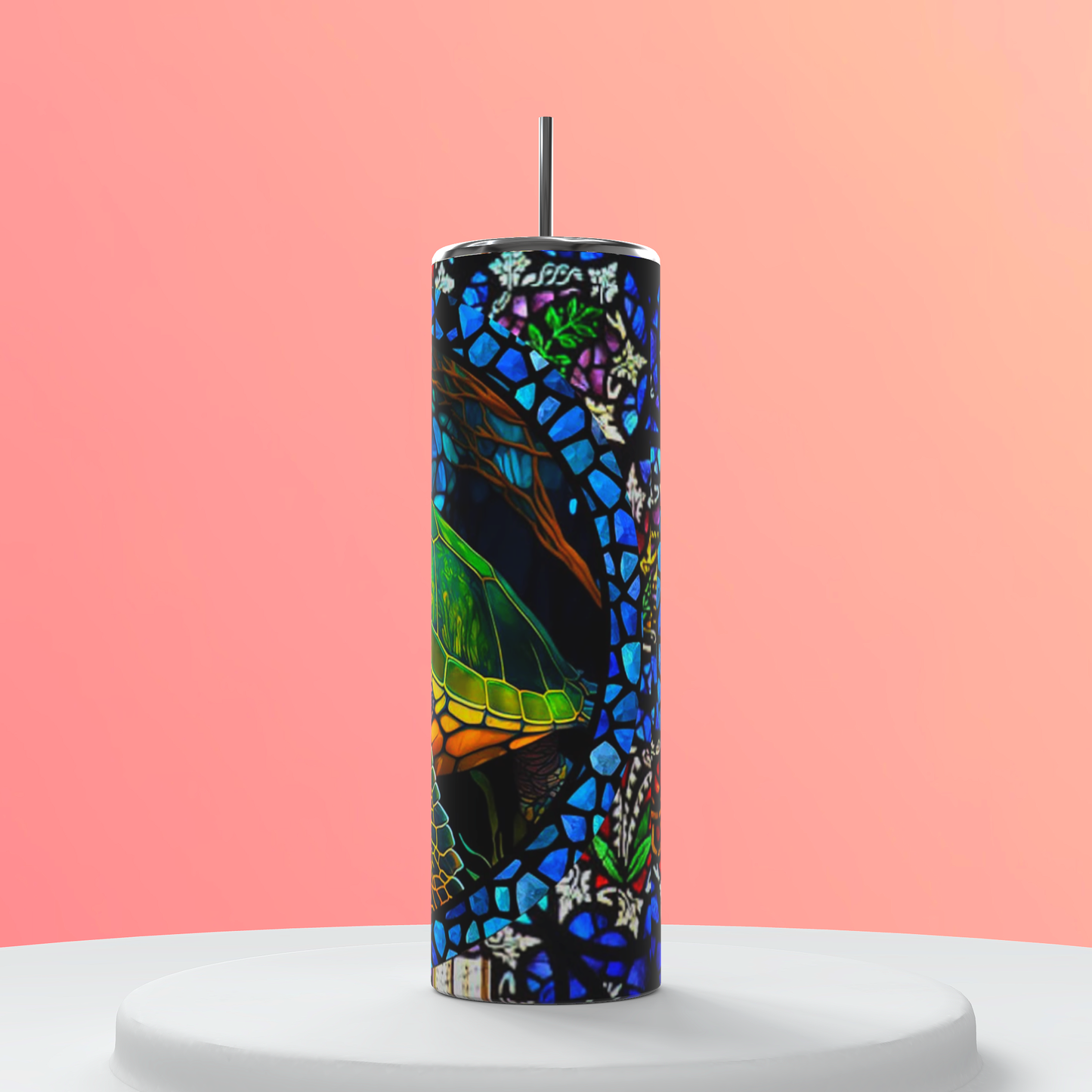 Stained glass turtle themed tumbler