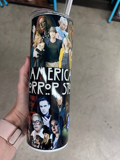 20oz Custom Tumbler | American Horror Story Character Collage | Horror TV Fandom Cup