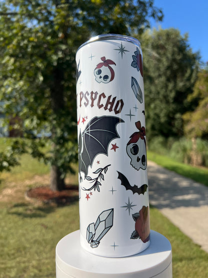 20oz Cute by Psycho Tumbler featuring the themed design