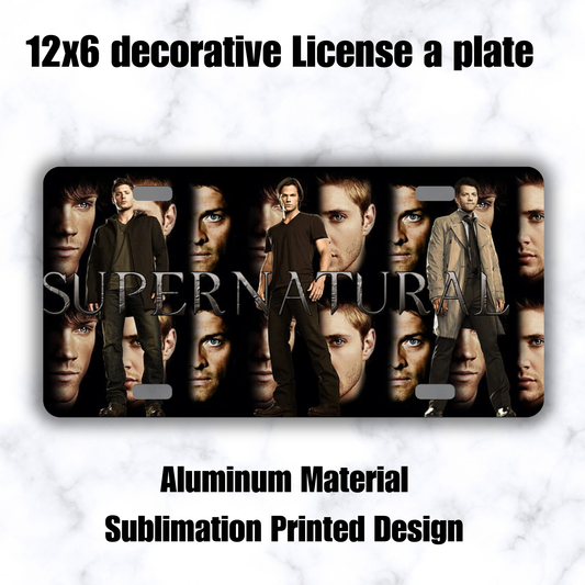Supernatural Decorative License Plate | Dean Sam Castiel SPN Car Tag | Winchester Brothers Fandom Decor featuring the design artwork