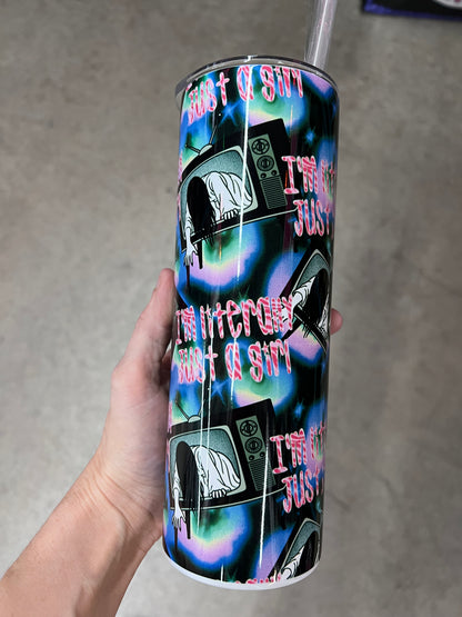 I'm literally just a girl Samara The Ring horror 20oz skinny tumbler with Y2K aesthetic⁠