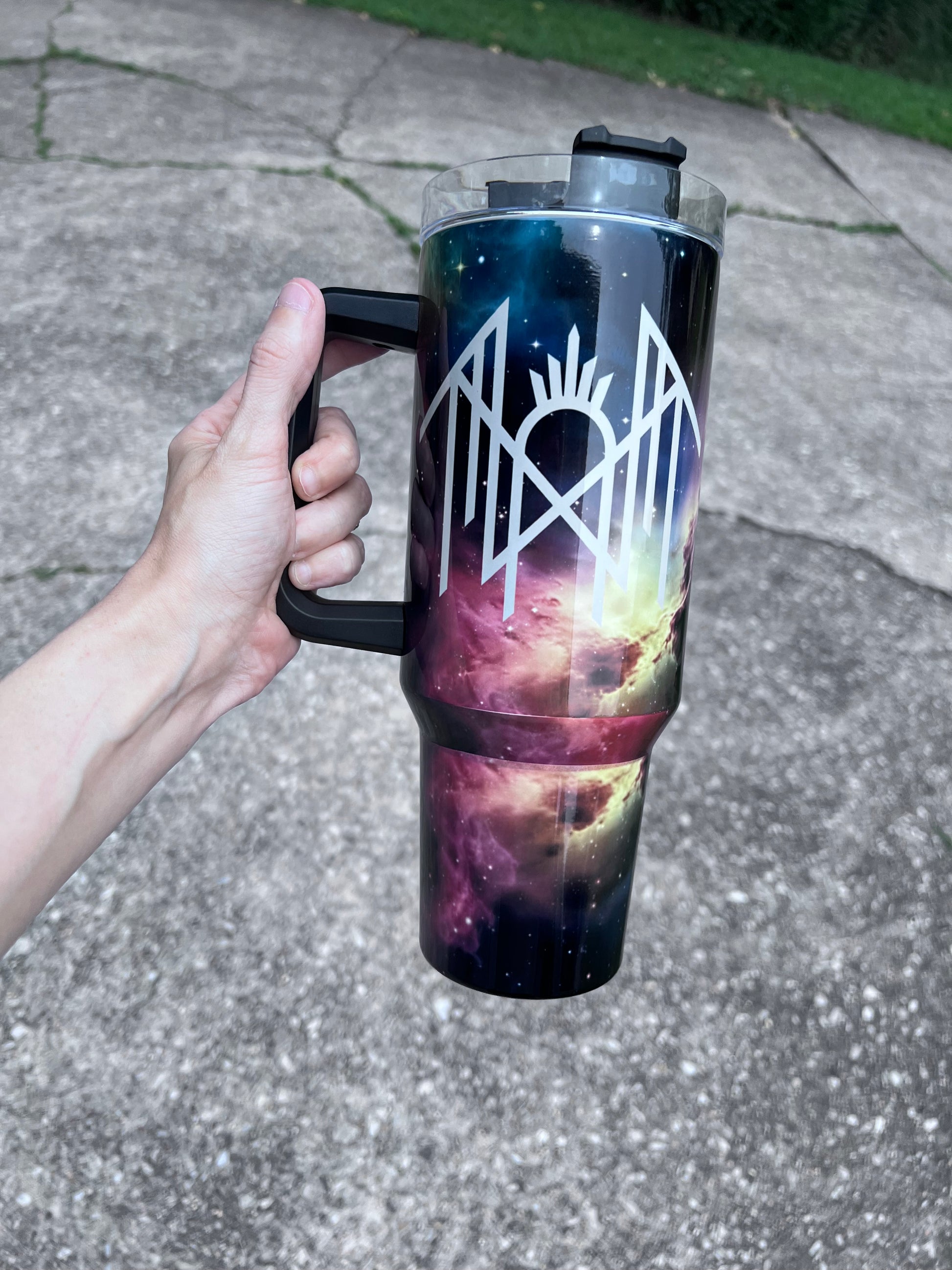 Sleep Token cosmic galaxy 40oz tumbler with nebula and celestial symbol artwork