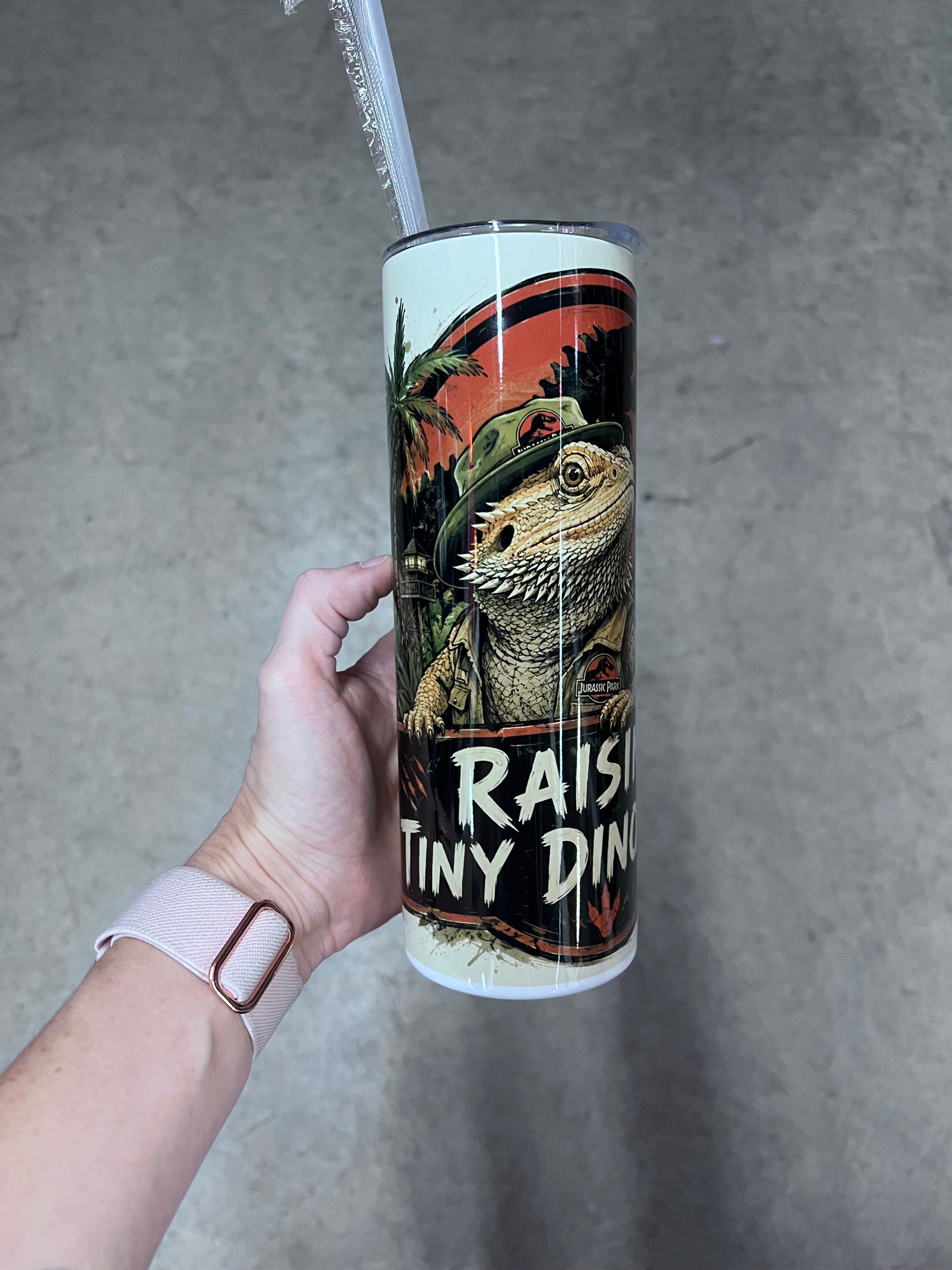 Beardies of Culture Raising Tiny Dinosaurs tumbler with adventurous bearded dragon artwork