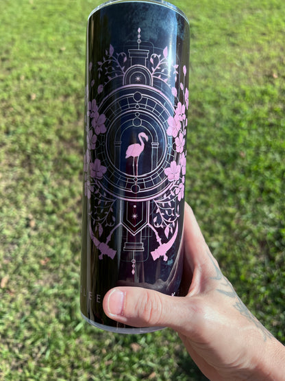     pink flamingo sleep token tumbler 20oz dark aesthetic fan cup