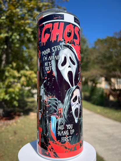 20oz Ghostface Quote Tumbler | Scream featuring scream ghostface inspired artwork