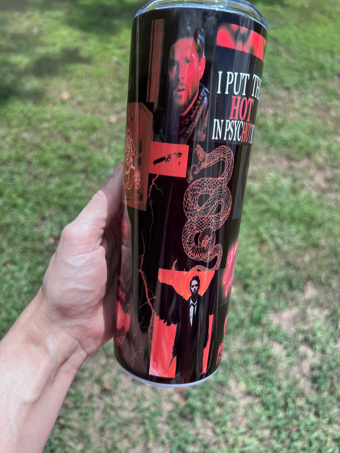 20oz Supernatural Red themed Sam and Dean Winchester portable tumbler cup