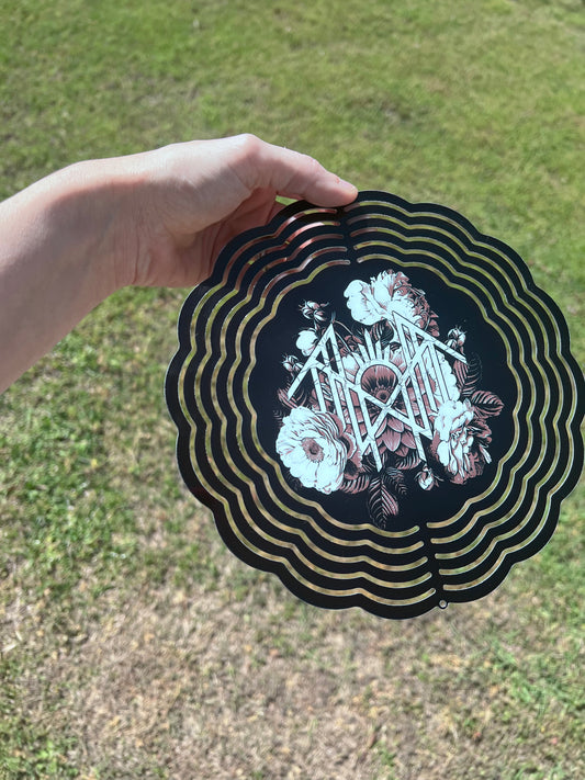 8in Floral Sleep Token Wind Spinner featuring fandom-inspired artwork