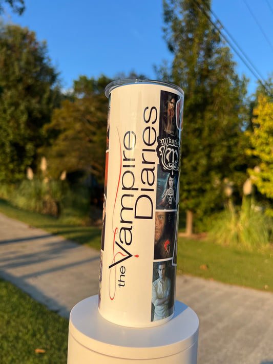 The Vampire Diaries Aesthetic Collage 20oz Skinny Tumbler featuring the design artwork