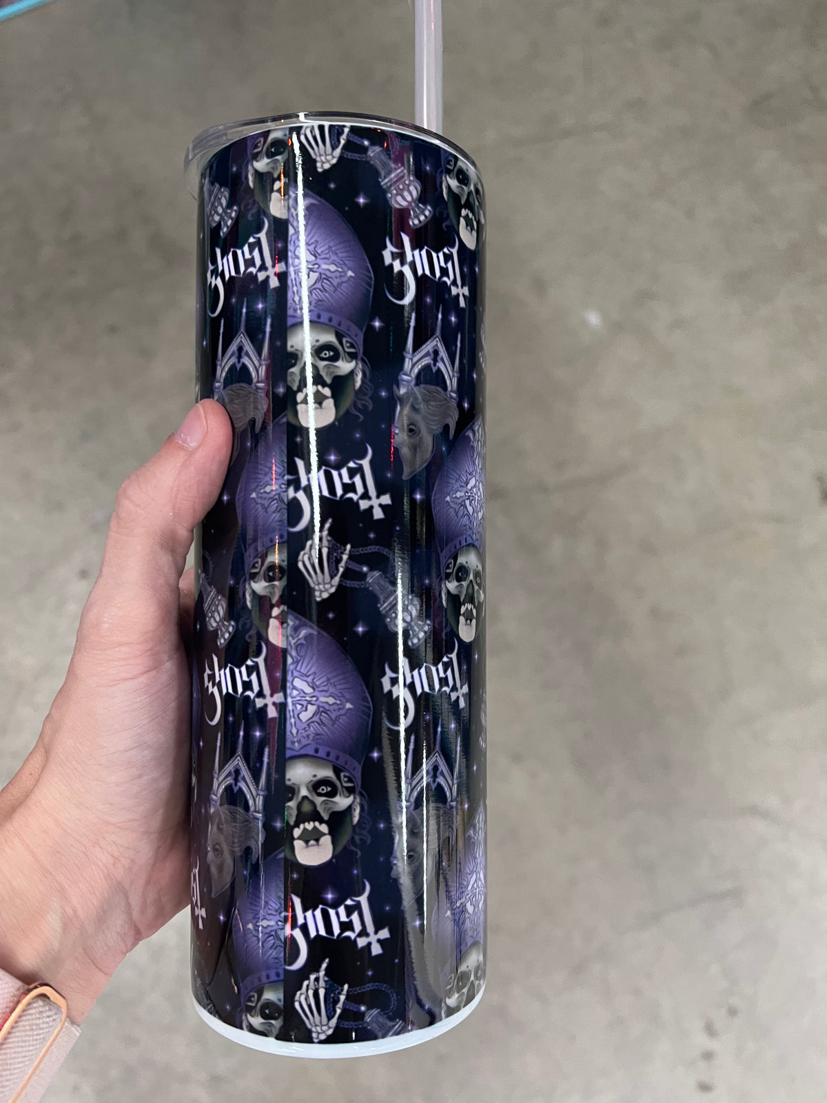 20oz Custom Tumbler | Ghost Band Papa Emeritus Seamless Pattern | Heavy Metal Gothic Fan Cup