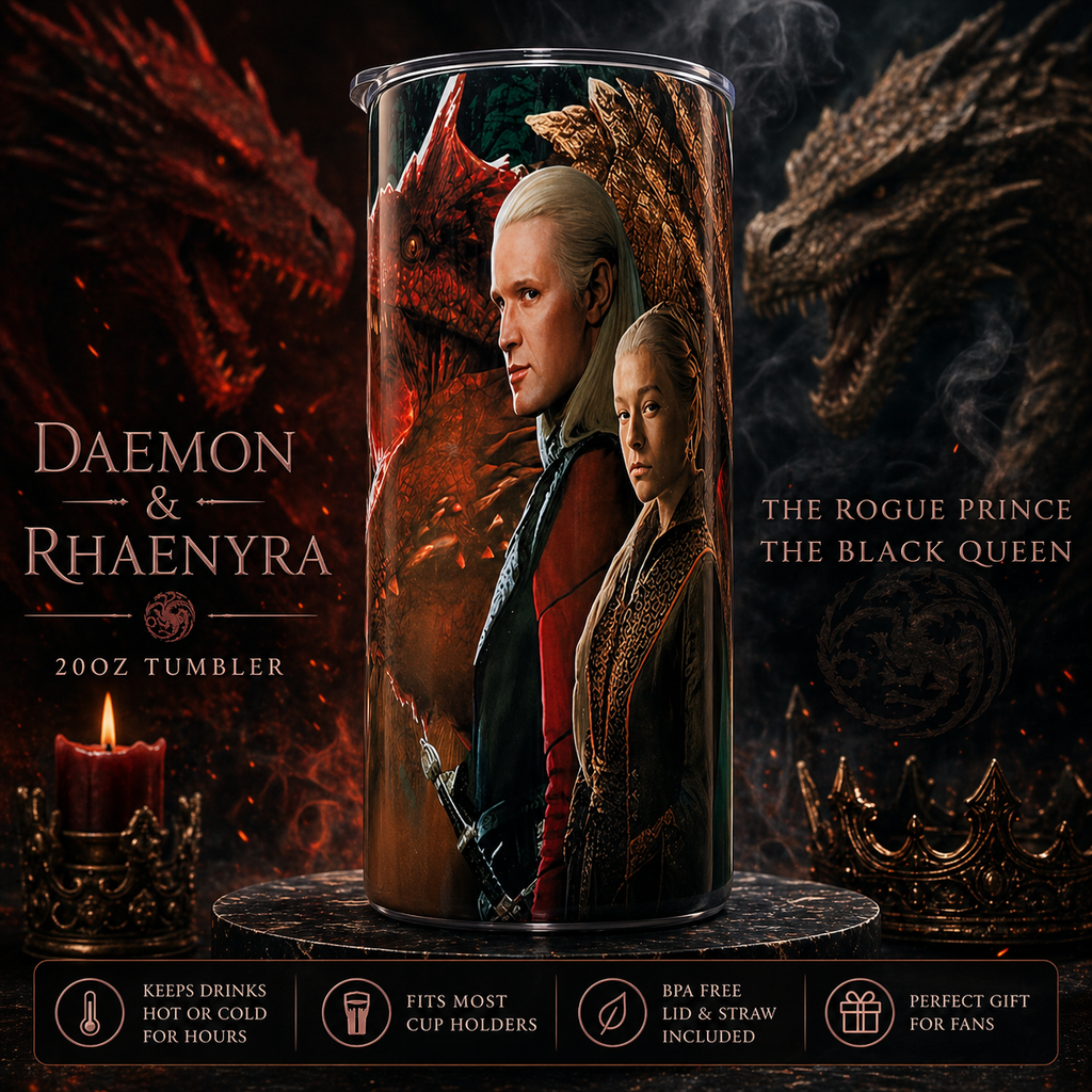 Daemon & Rhaenyra Targaryen Tumbler 20oz – Rogue Prince & Black Queen House of the Dragon Cup
