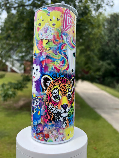 20oz Lisa Frank Inspired Tumbler | Retro Rainbow Animal Cup | 90s Nostalgia Stainless Steel Travel Mug