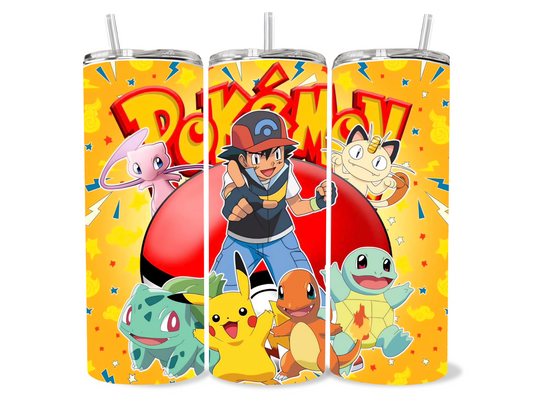 20oz Pokemon bright colored starter squad tumbler