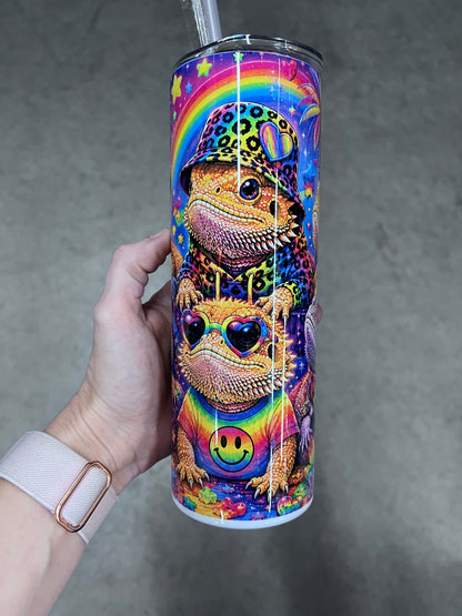 Beardies of Culture Beardie Love tumbler with colorful rainbow bearded dragon artwork