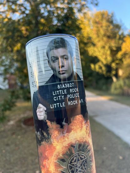 20oz Dean Winchester Tumbler | Supernatural featuring supernatural dean winchester inspired artwork