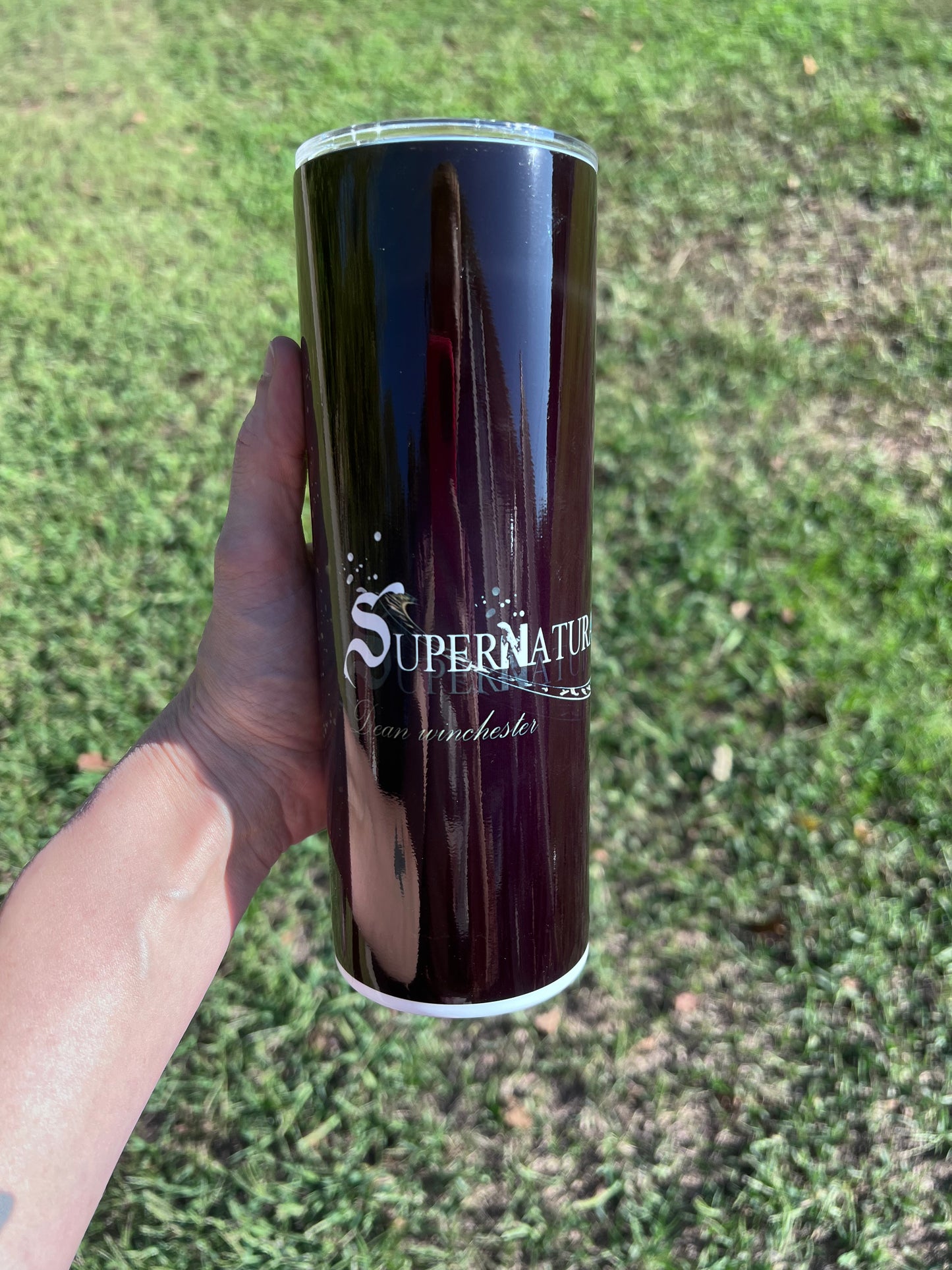 Dean Winchester Supernatural 20oz Skinny Tumbler | Dark Hunter Aesthetic Cup | TV Show Fan Drinkware featuring the design artwork