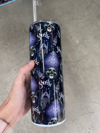20oz Custom Tumbler | Ghost Band Papa Emeritus Seamless Pattern | Heavy Metal Gothic Fan Cup