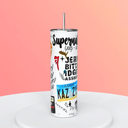 20oz Supernatural White Collage Tumbler featuring supernatural fandom inspired artwork