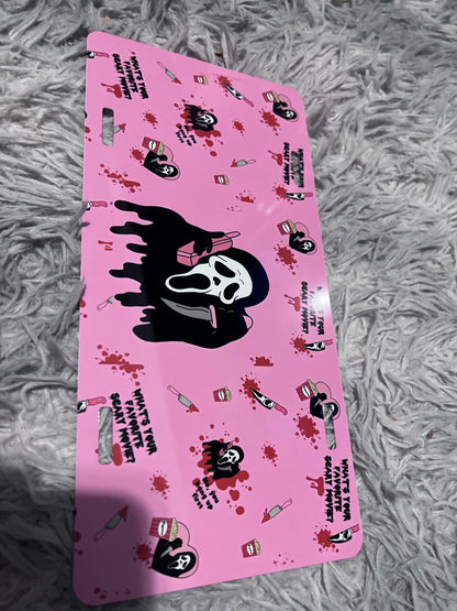 Ghostface Pink License Plate | Horror Car Decor featuring ghostface and scream horror inspired artwork