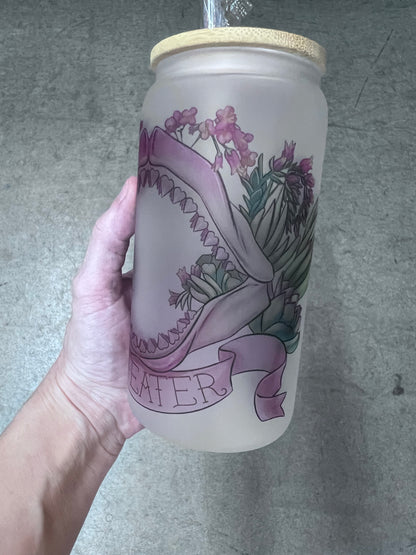 16oz Frosted Glass Maneater Tumbler | Gothic Floral Cup