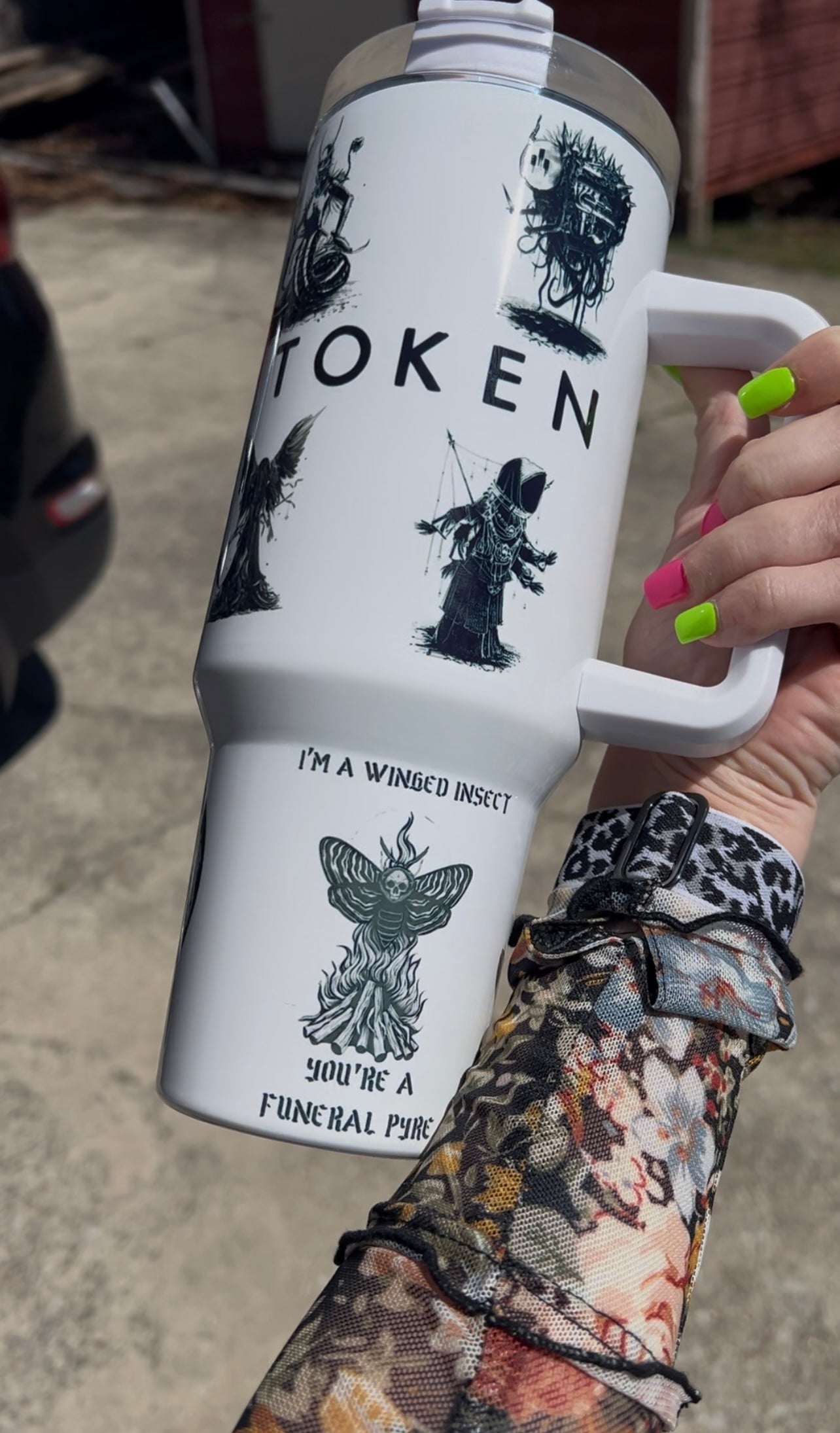 40oz White Sleep Tøken themed Tumbler cup