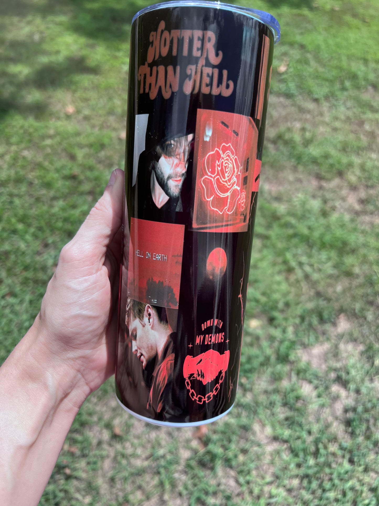 20oz Supernatural Red themed Sam and Dean Winchester portable tumbler cup