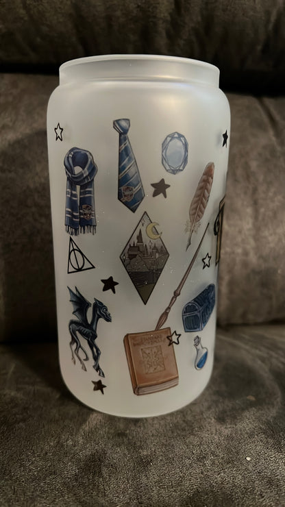 16oz Ravenclaw Frosted Glass Tumbler featuring ravenclaw harry potter inspired artwork