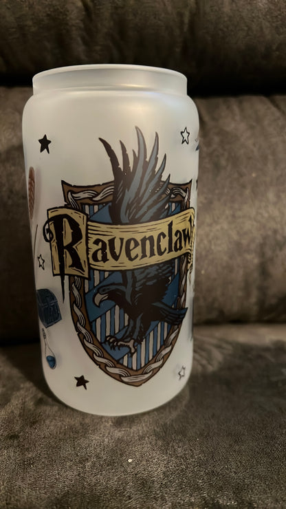 16oz Ravenclaw Frosted Glass Tumbler featuring ravenclaw harry potter inspired artwork