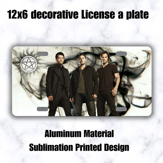 Supernatural Decorative License Plate | Dean Sam Castiel SPN Wall Decor | Winchester Brothers Car Tag featuring the design artwork