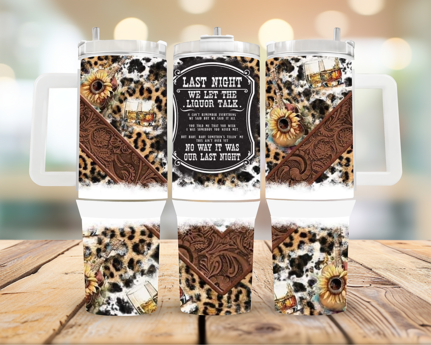 40oz “Morgan Wallen” themed tumbler cup with lid and handle featuring the design artwork
