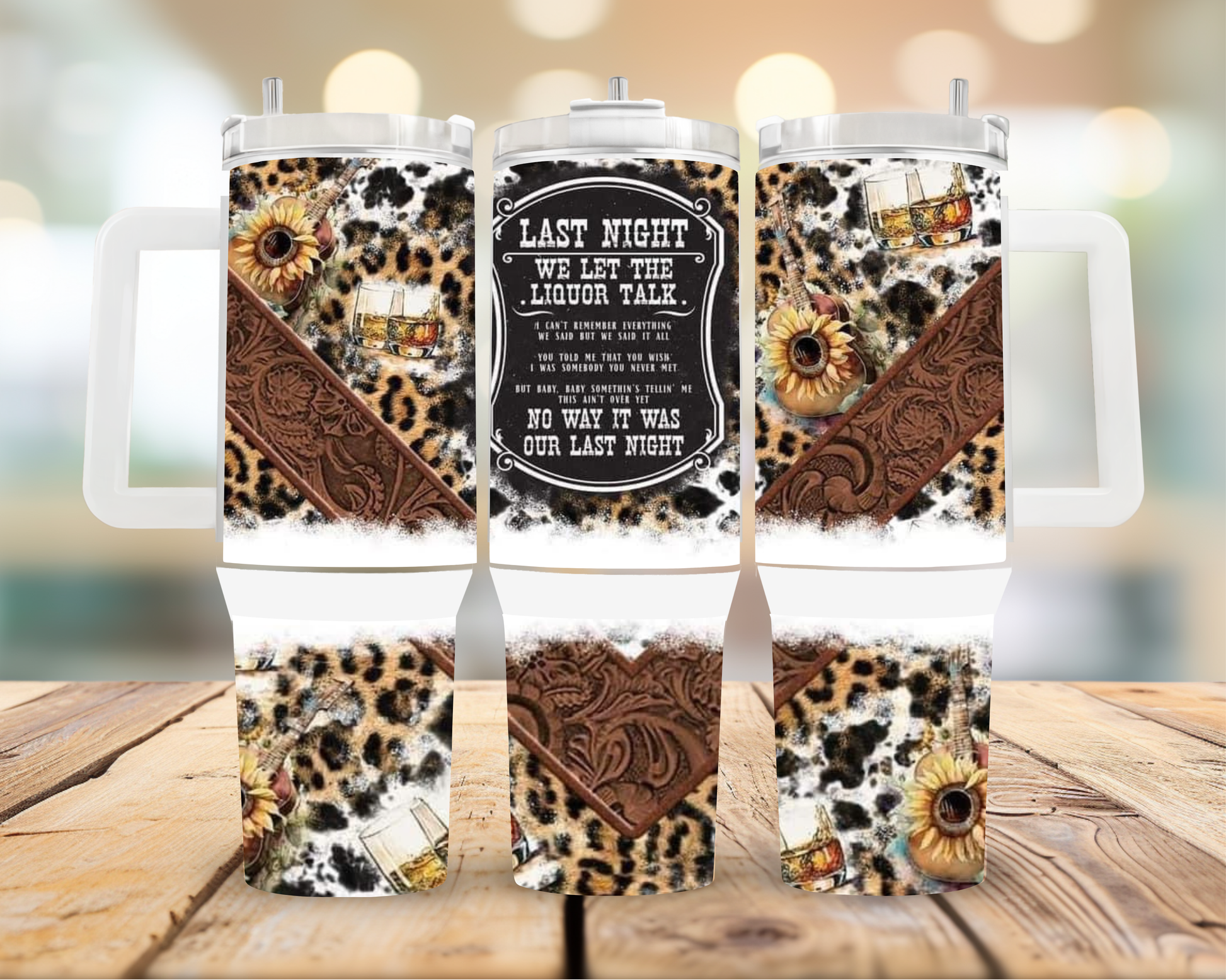 40oz “Morgan Wallen” themed tumbler cup with lid and handle featuring the design artwork