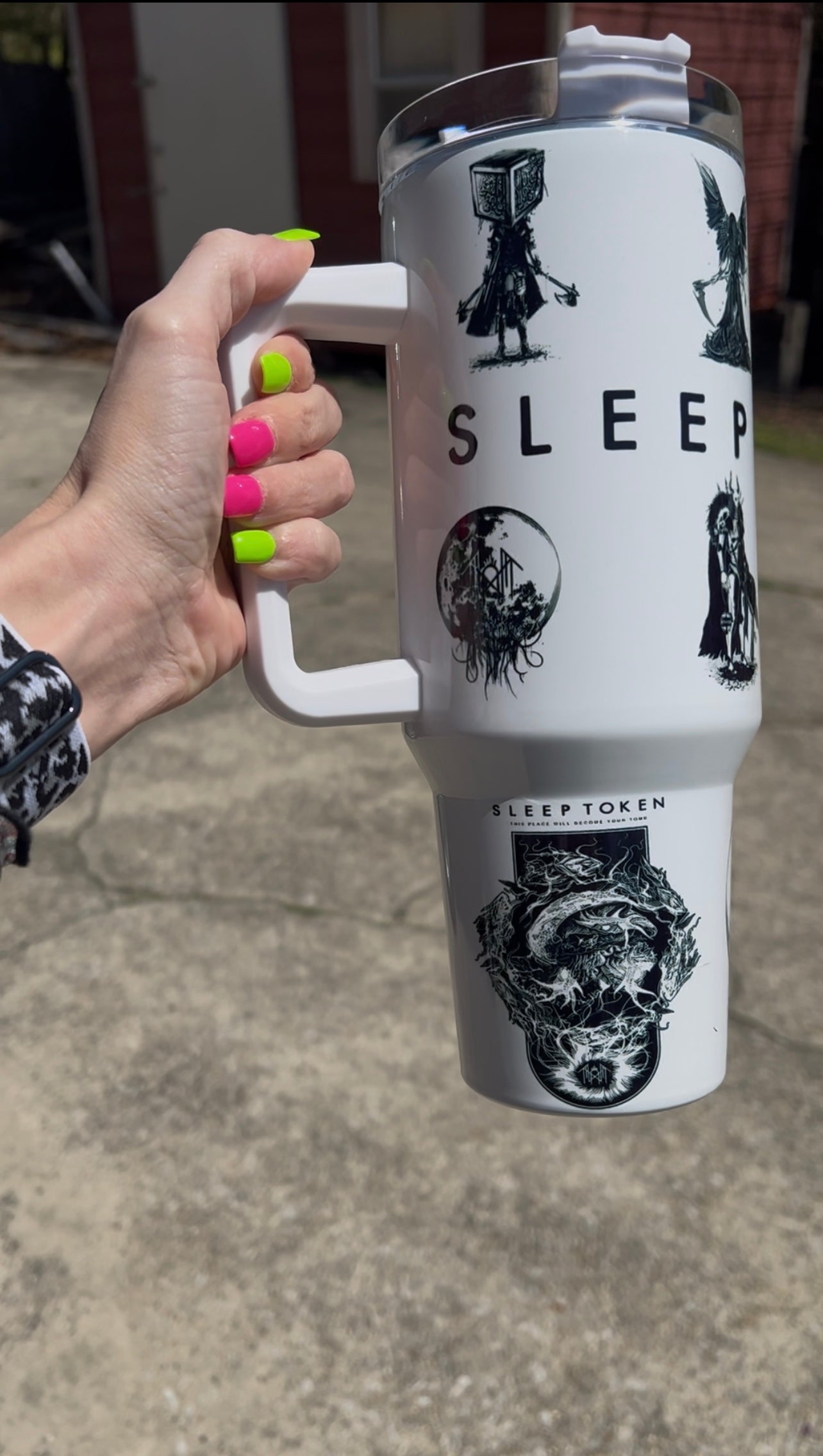 40oz White Sleep Tøken themed Tumbler cup