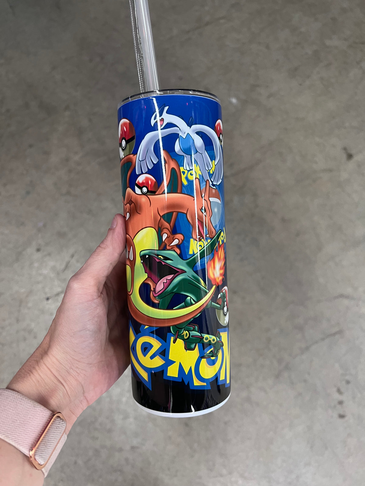 KimTheGrimm Pokemon Pikachu Charizard and Flareon sublimated 20oz stainless steel tumbler cup.⁠