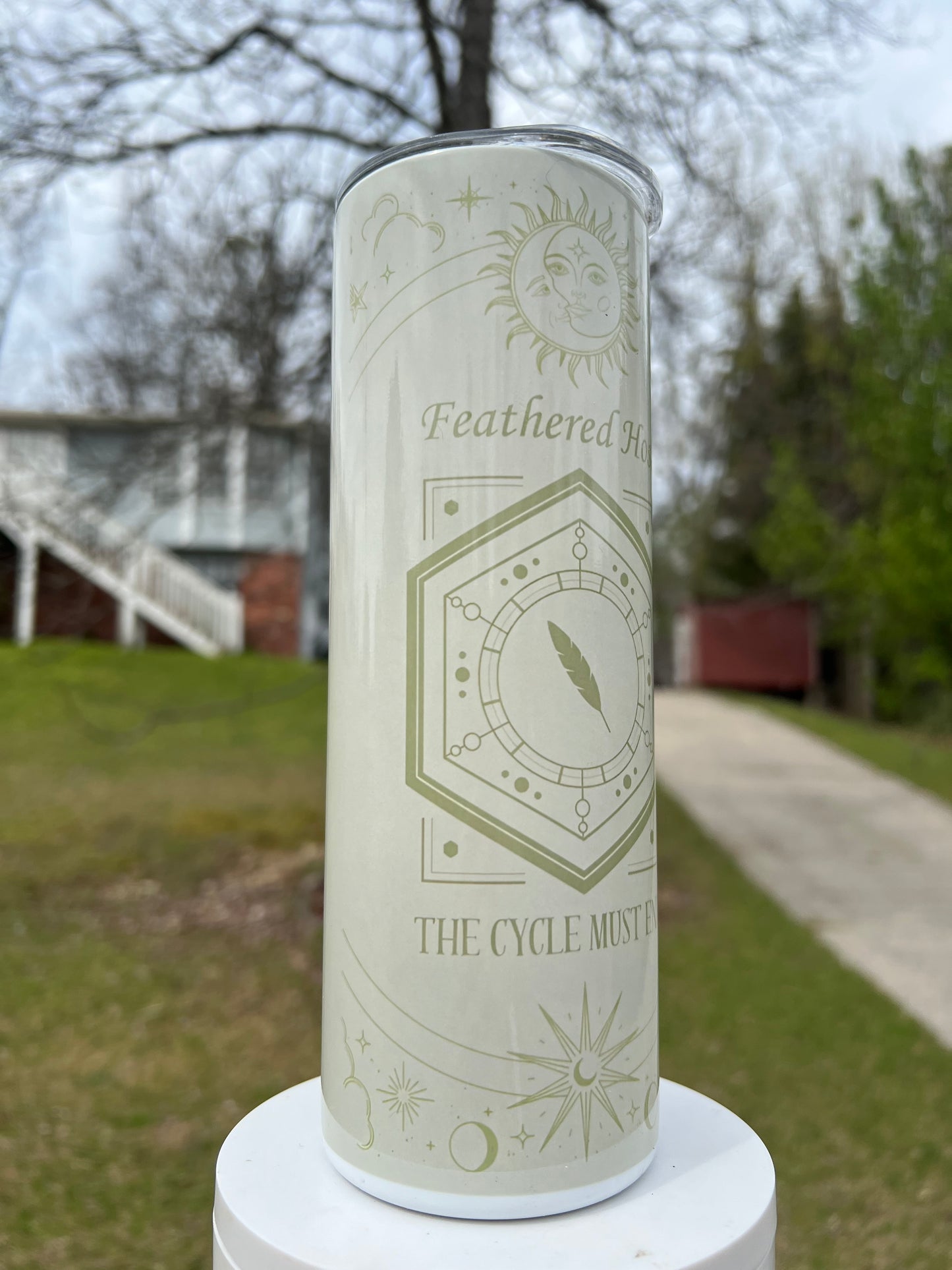 Feathered Host Sleep Token inspired tumbler with ivory celestial and moon artwork
