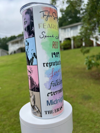 20oz Taylor Swift Eras Tumbler featuring taylor swift eras inspired artwork