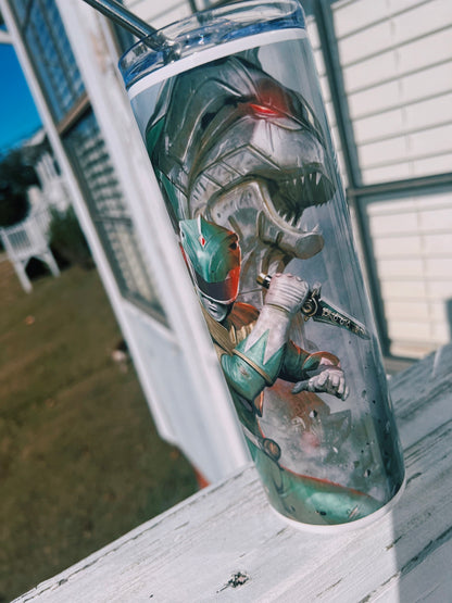 20oz Tommy Oliver Green & White Ranger Tumbler featuring power rangers tommy oliver inspired artwork