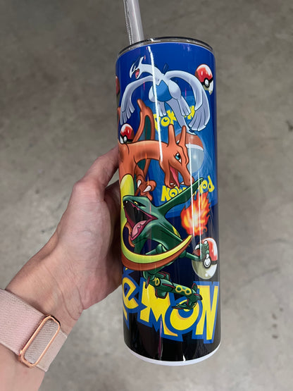 Pokemon Characters Collage Tumbler 20oz | Pikachu Charizard Rayquaza Stainless Steel Cup⁠