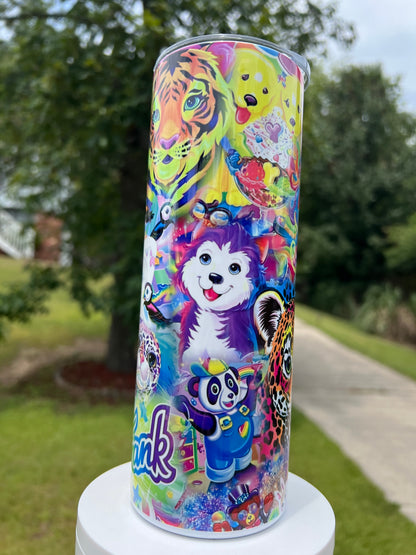 20oz Lisa Frank Inspired Tumbler | Retro Rainbow Animal Cup | 90s Nostalgia Stainless Steel Travel Mug