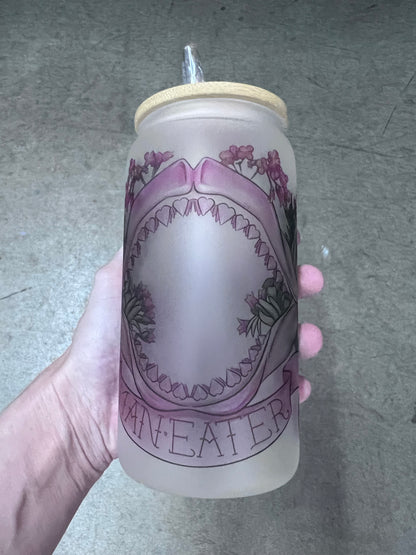 16oz Frosted Glass Maneater Tumbler | Gothic Floral Cup