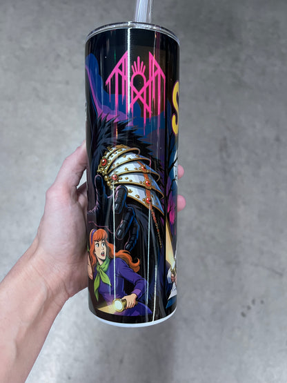 Scooby-Doo and Sleep Token inspired horror cartoon mashup tumbler with spooky mystery artwork