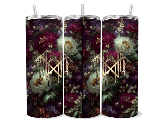 Sleep Token dark floral skinny tumbler with gothic floral and emblem artwork