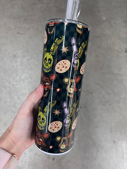 ⁠FNAF Animatronics Pattern Tumbler 20oz | Freddy Fazbear Bonnie Foxy Stainless Steel Cup⁠