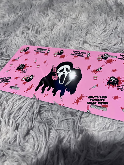 Ghostface Pink License Plate | Horror Car Decor featuring ghostface and scream horror inspired artwork