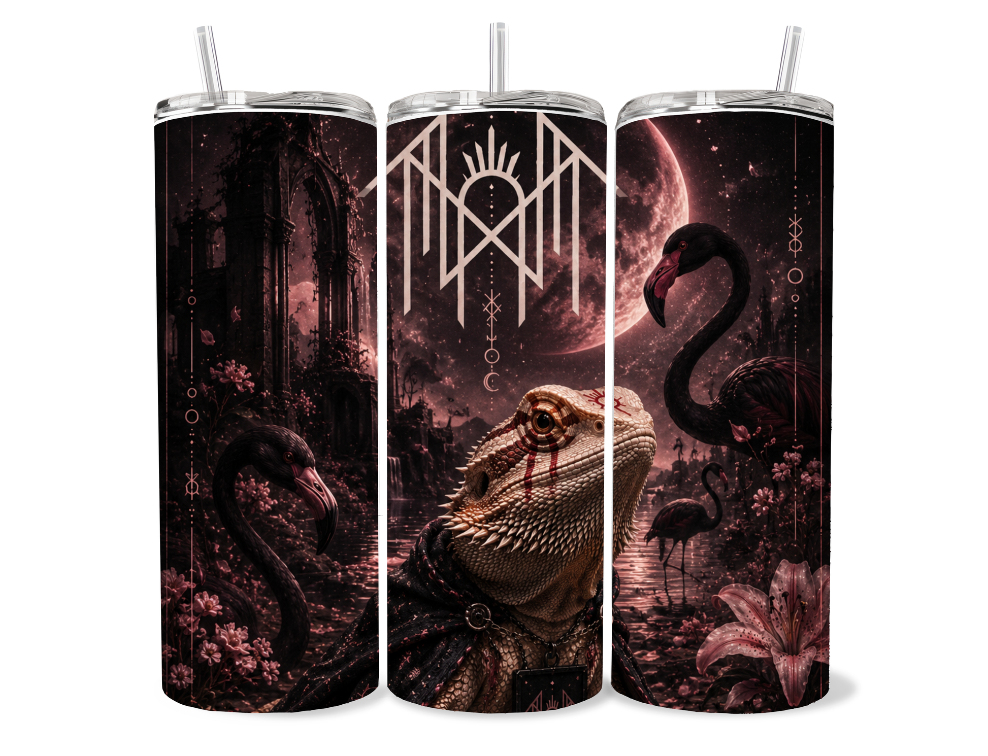 Beardies of Culture Worship the Tiny Dragon tumbler with dark fantasy and bearded dragon artwork