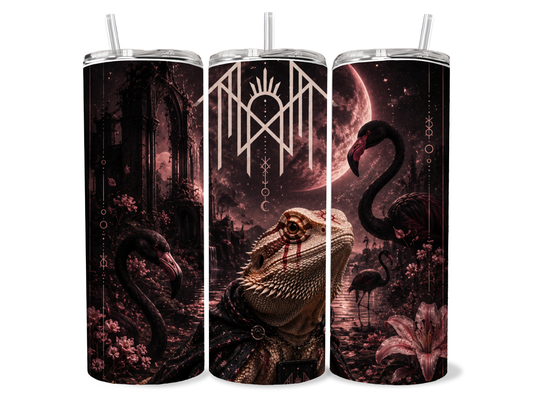 Beardies of Culture Worship the Tiny Dragon tumbler with dark fantasy and bearded dragon artwork