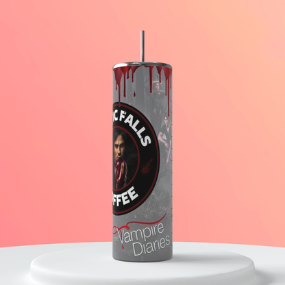 Mystic Falls Coffee Tumbler | Damon Salvatore featuring the themed design