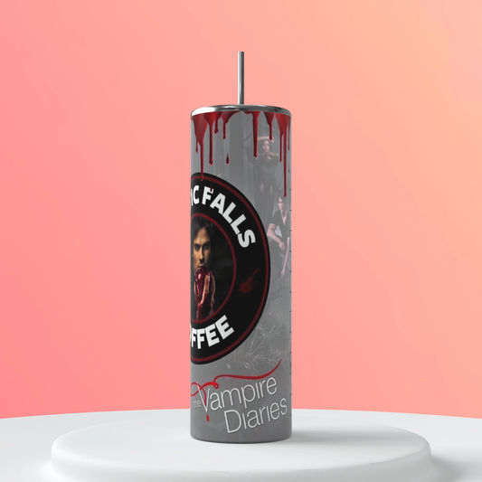 Mystic Falls Coffee Tumbler | Damon Salvatore featuring the themed design