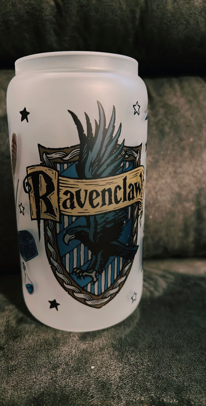 16oz Ravenclaw Frosted Glass Tumbler featuring ravenclaw harry potter inspired artwork