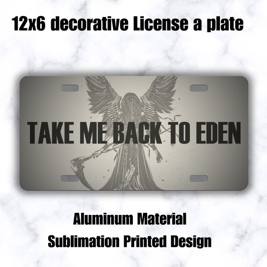 Take Me Back To Eden Decorative License Plate | Sleep Token Inspired Gothic Car Accessory | Alternative Aesthetic Decor featuring the design artwork