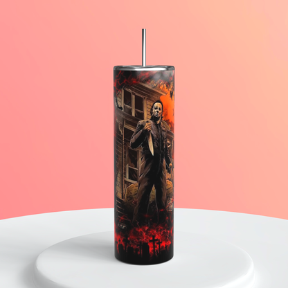 20oz Michael Myers Halloween Tumbler featuring the themed design