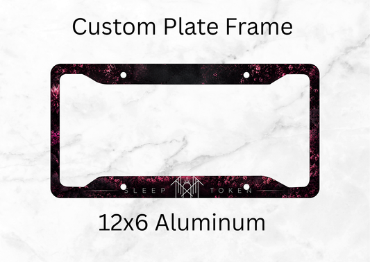 Sleep Token Floral License Plate Frame | 12x6 Aluminum Gothic Car Tag Frame | Alternative Car Accessory